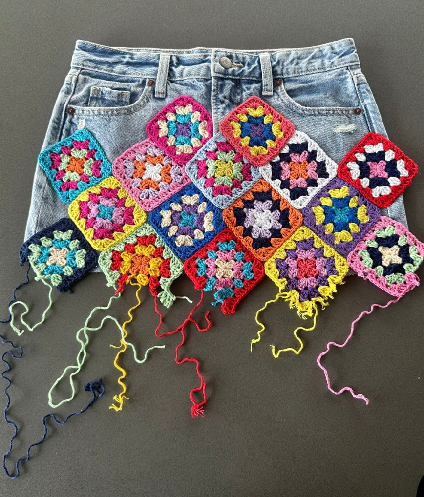 Custom Crochet & Denim Miniskirt