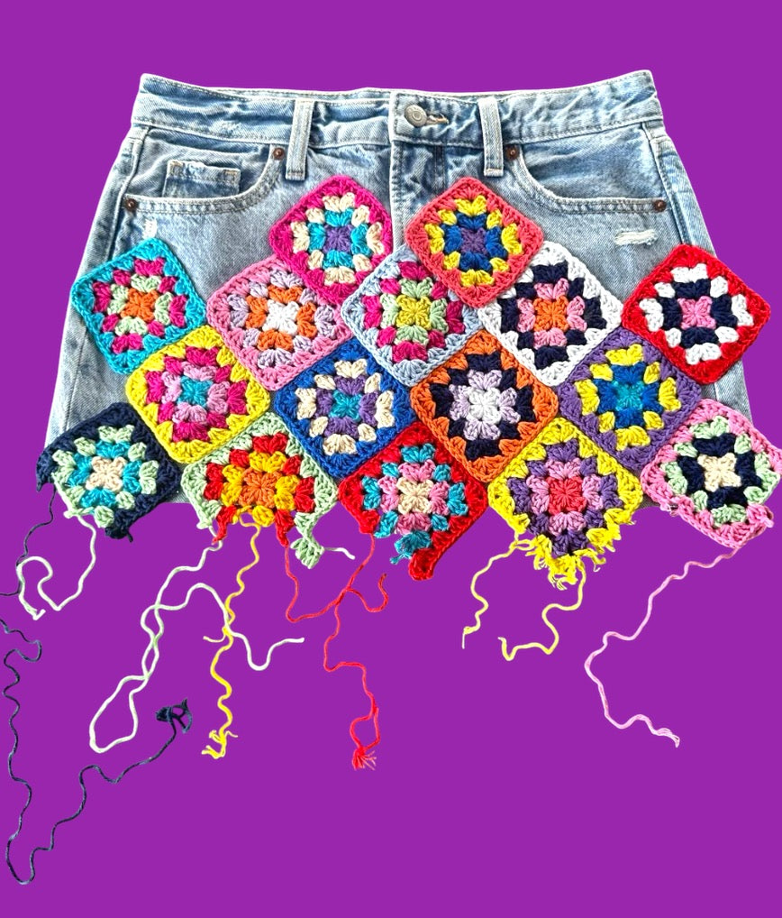 Custom Crochet & Denim Miniskirt
