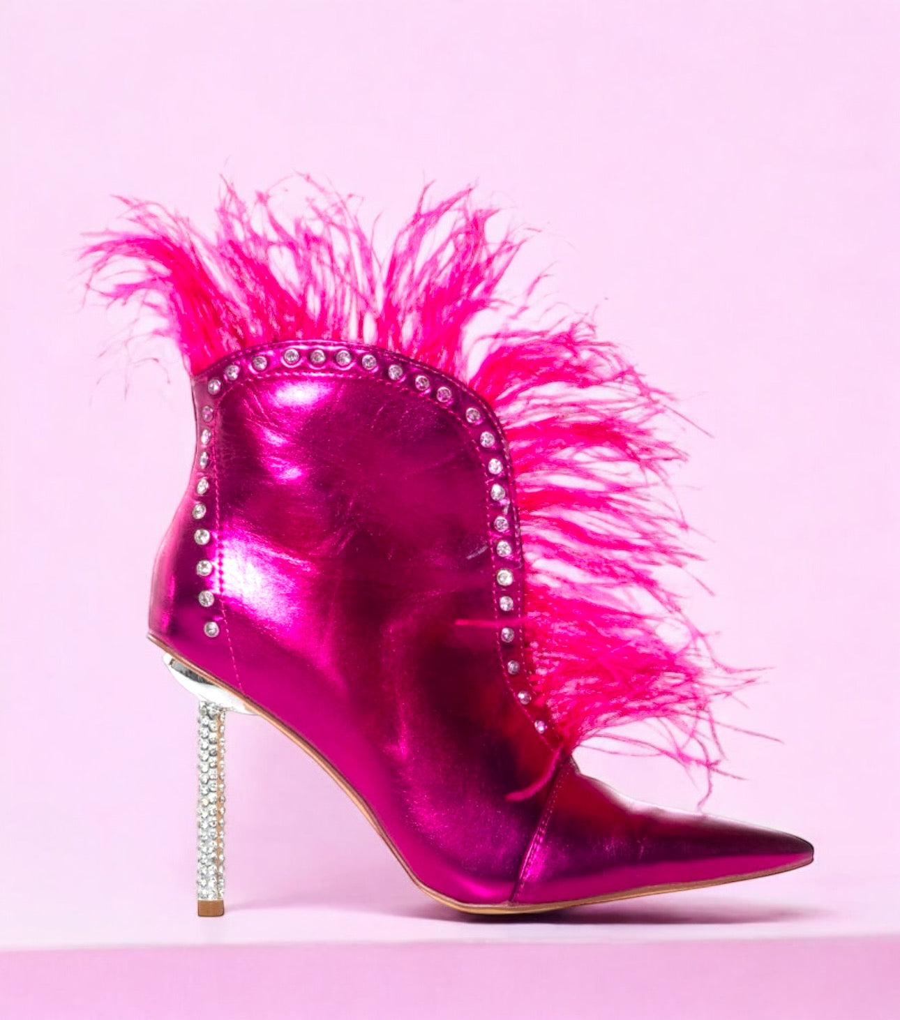 Hot Pink and Sassy Feathered and Rhinestone Booties