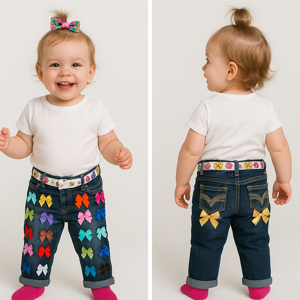 Custom Made Toddler Denim Bows and Bows Jeans